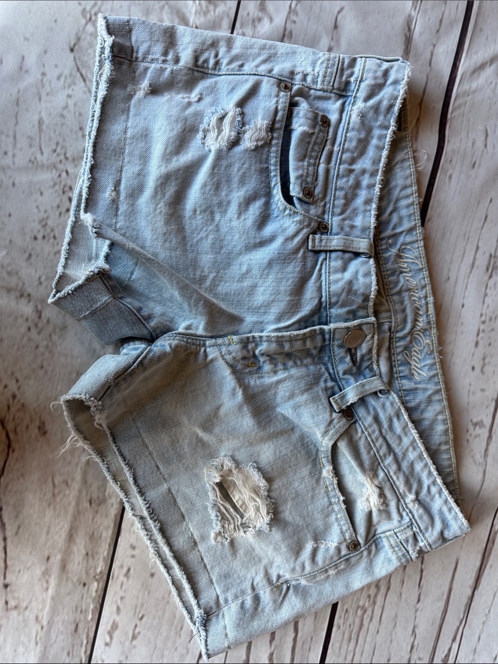 American Eagle Outfitters Light Blue Distressed Denim Shorts